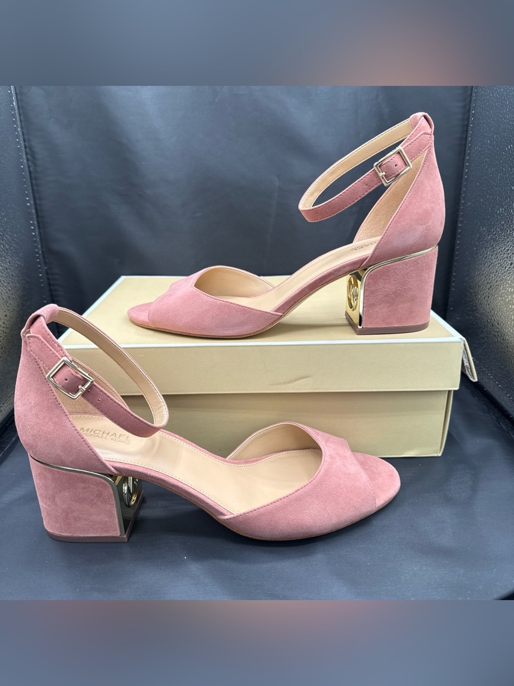 NIB Michael Kors Terra Suede Lana Mid Strappy Buckle Heels Shoes Women’s Size 10